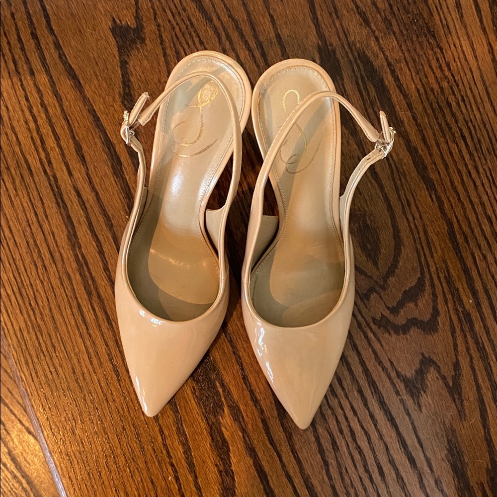 Sam Edelman Nude Patent Leather Slingback Heels - Picture 2 of 5